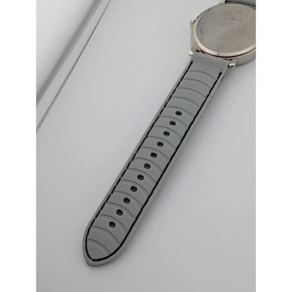 Women's Quartz Watch 41mm Case Rhinestone Bezel Black/Gray Silicone Band Working